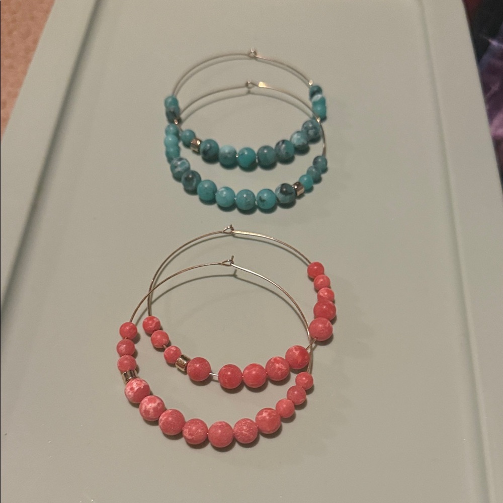 A New Day beaded hoop earrings in turquoise and pink (two pair set)